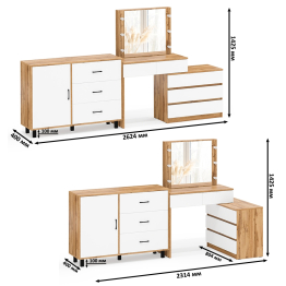 Угловой туалетный столик с подсветкой 110 и тумба-комод дверка и 3 ящика 122-1204