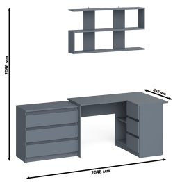 Стол компьютерный Мори МС-16 правый с навесной полкой и комодом МК800.1