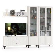 Стенки для гостиной, Широкий сервант с полкой и ТВ-тумбой Валенсия № 77