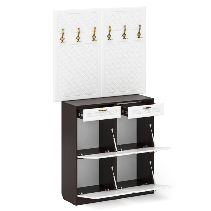 Прихожие, Две вешкалки для верхней одежды и две высоких обувницы П-6 № 04 МДФ фрезеровка ромб