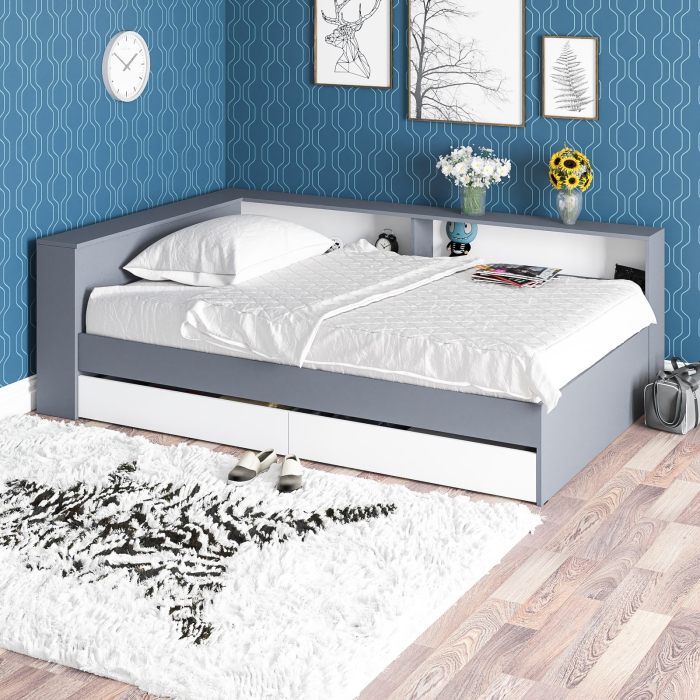 Кровати 120 см, Ксения 1200 кровать с ящиками, ящиком для белья и прикроватным блоком для вещей