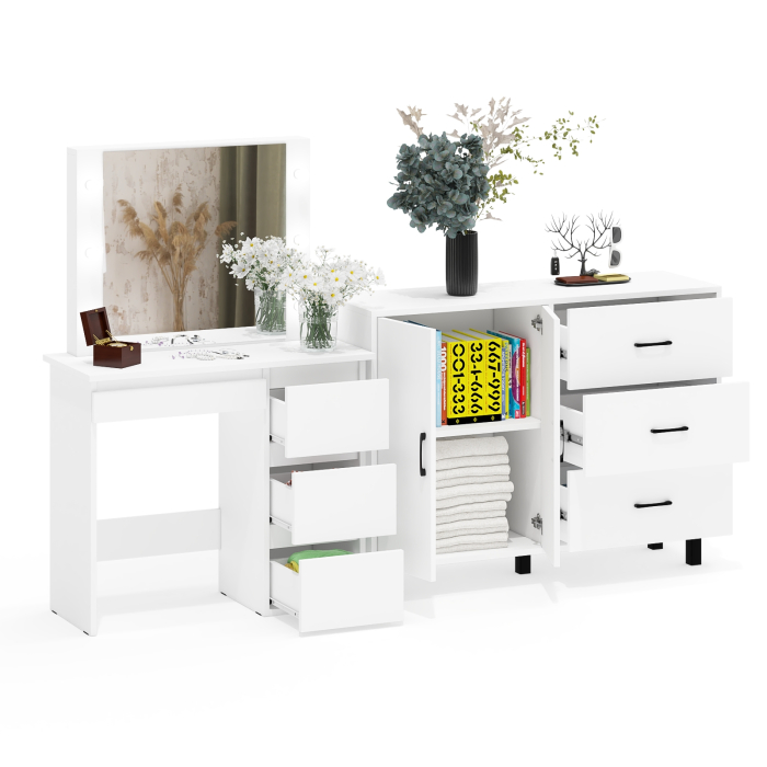 С зеркалом, Комод-тумба 123-1204 и столик косметический с подсветкой и зеркалом Сура