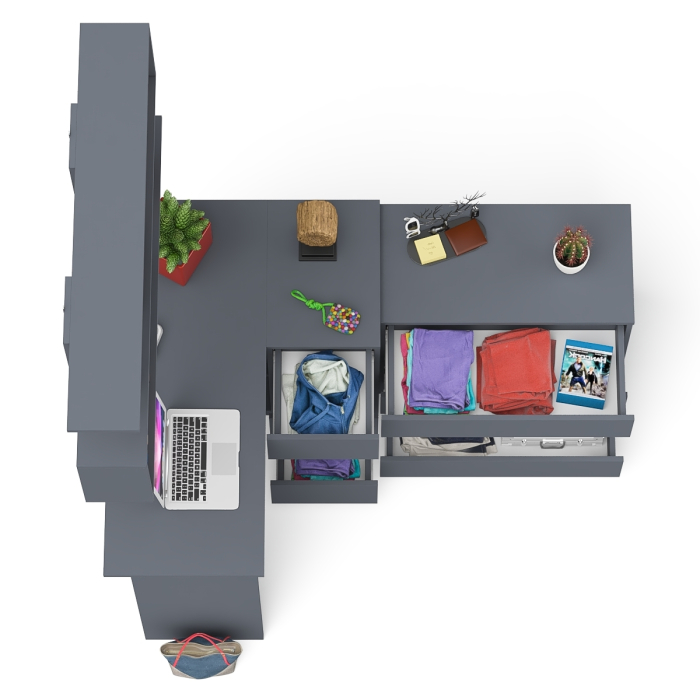 Домашние кабинеты, Стол компьютерный Мори МС-16 правый с навесной полкой и комодом МК800.1