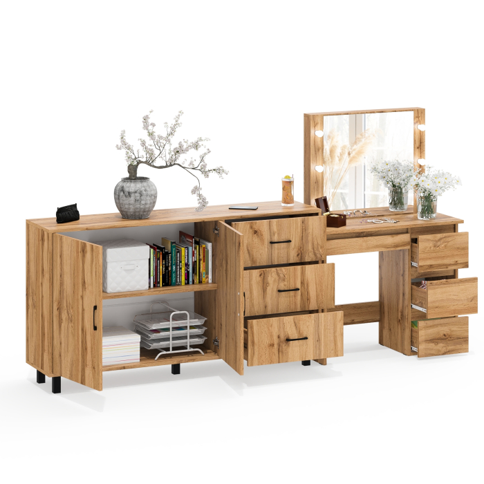 С зеркалом, Косметический столик Сура с зеркалом и подсветкой и с тумбой-комодом 123-1604