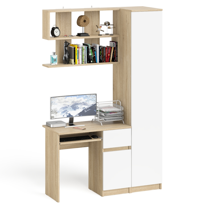 Прямые компьютерные столы, Пенал Мори однодверный на 400.1 с компьютерным столом Мори МС-1 правый и полкой 900