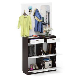 Две тумбы для обуви с ящиками с вешалкой и зеркалом П-6 № 05 МДФ фрезеровка ромб