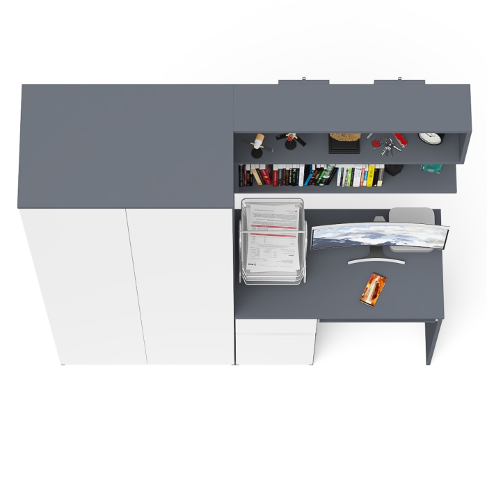 Домашние кабинеты, Стол компьютерный Мори МС-1 тумба слева с полкой навесной и шкафом две двери