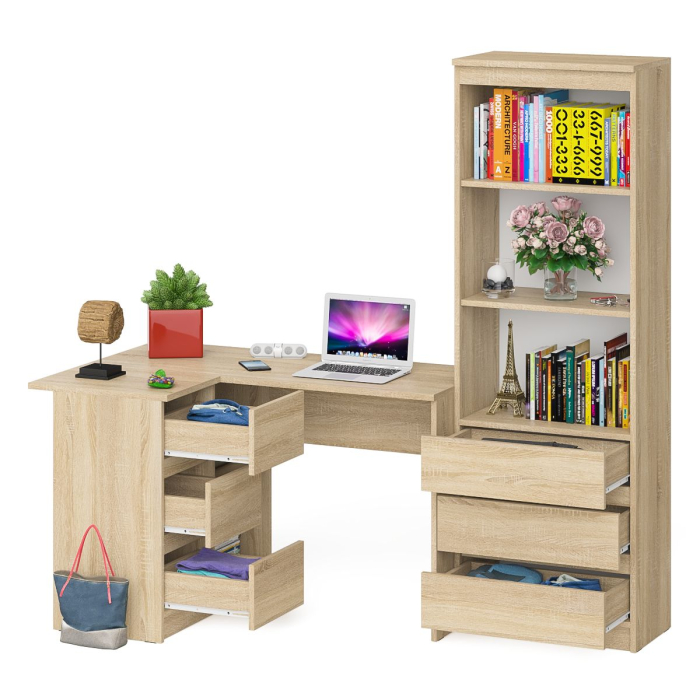 Домашние кабинеты, Стеллаж-комод Мори МСТ600 3 ящика и стол угловой компьютерный МС-16 левый