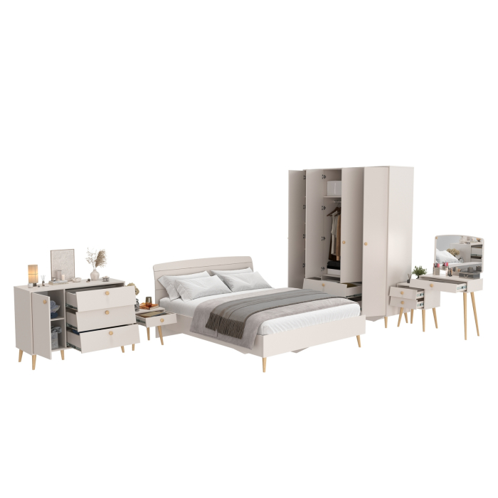 Спальные гарнитуры, Спальный гарнитур Афина в цвете кашемир серый с кроватью на 1600 двуспальной