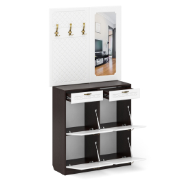 Две тумбы для обуви с ящиками с вешалкой и зеркалом П-6 № 05 МДФ фрезеровка ромб