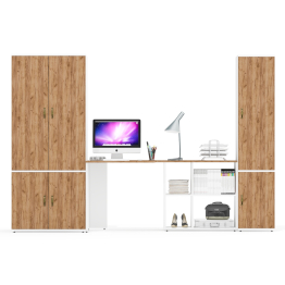 Шкаф для белья глубокий с пеналом с полками для бумаг и рабочий стол Лидер-8