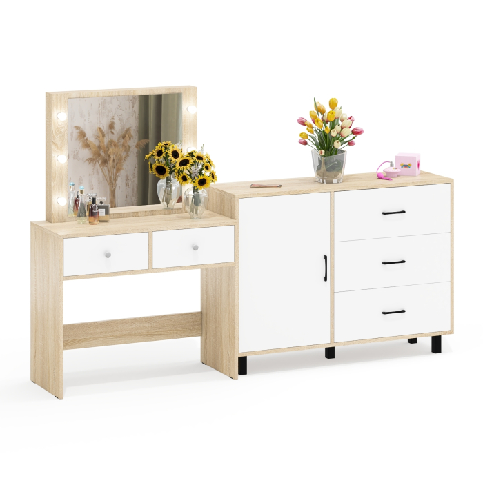 Туалетные столики, Стол туалетный для спальни с лампочками СТ-5 и тумба-комод 122-1204