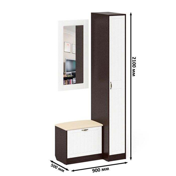 Прихожие, Обувница с сиденьем и зеркалом и пенал П-6-500 фрезеровка прованс