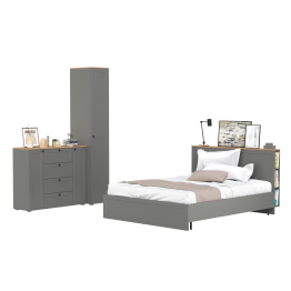 Двухспальная кровать с ортопедическим основанием Остин и платяной шкаф-пенал с тумбой-комодом