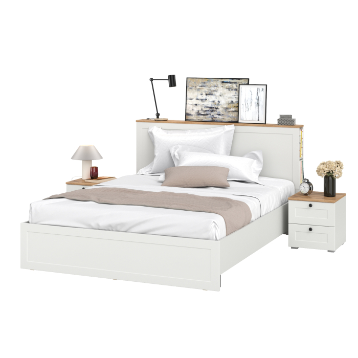 Спальные гарнитуры, Двухспальная кровать с ортопедическим основанием и две прикроватных тумбочки Остин