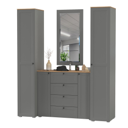 Два шкаф-пенала с полками для прихожей Остин и комод с настенным зеркалом