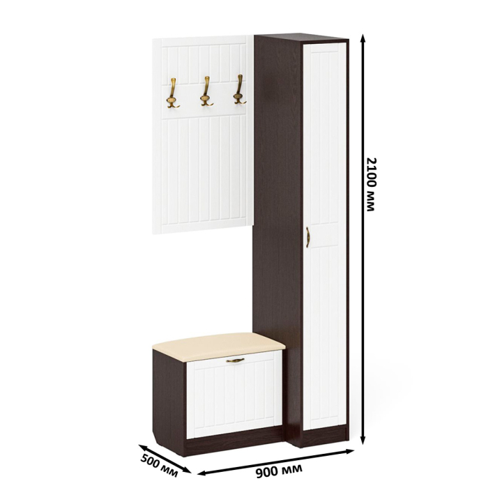 Прихожие, Вешалка для верхней одежды с обувницей с мягким сиденьем и пенал П-6-500 фрезеровка прованс