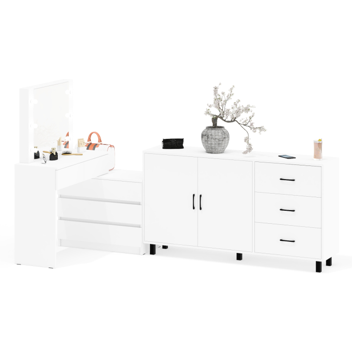 С зеркалом, Туалетный столик-трансформер с подсветкой и зеркалом 110 и комод-тумба 123-1604