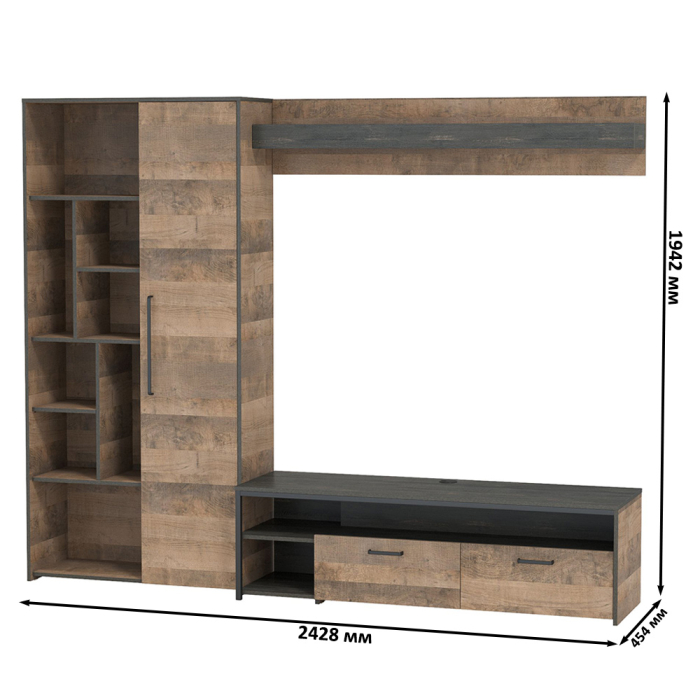 Стенки для гостиной, Тумба под ТВ с верхней полкой и шкаф-стеллаж Трувор
