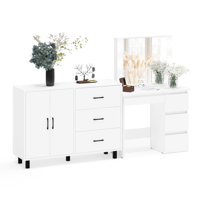 С зеркалом, Комод-тумба 123-1204 и столик косметический с подсветкой и зеркалом Сура