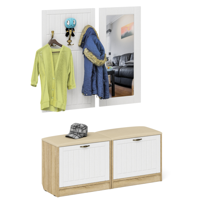 Прихожие, Две обувницы с сиденьем зеркалом и вешалкой П-6 МДФ фрезеровка прованс