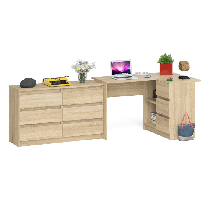 Компьютерные столы, Комод Мори 1200 6 ящиков и компьютерный угловой стол МС-16 правый