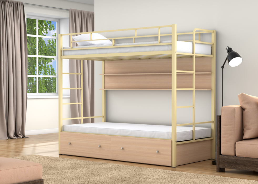Для подростков, Двухъярусная кровать Валенсия Твист ящики полка дуб молочный