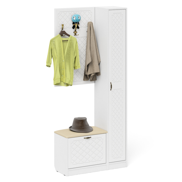 Прихожие, Обувница с мягким сиденьем вешалка с крючками и пенал П-6 МДФ фрезеровка ромб