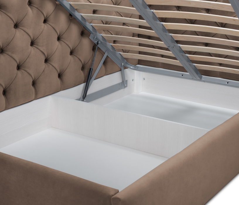 Мягкая кровать, Кровать с мягким изголовьем угловая Оливия 1400 с подъемным механизмом, микровелюр