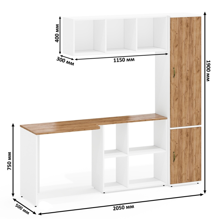 Домашние кабинеты, Пенал пять полок и стол компьютерный с верхней навесной полкой Лидер-8