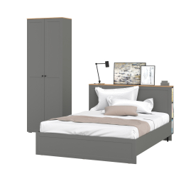 Кровать с ортопедическим основанием для матраса 1600х2000 и шкаф с полками Остин