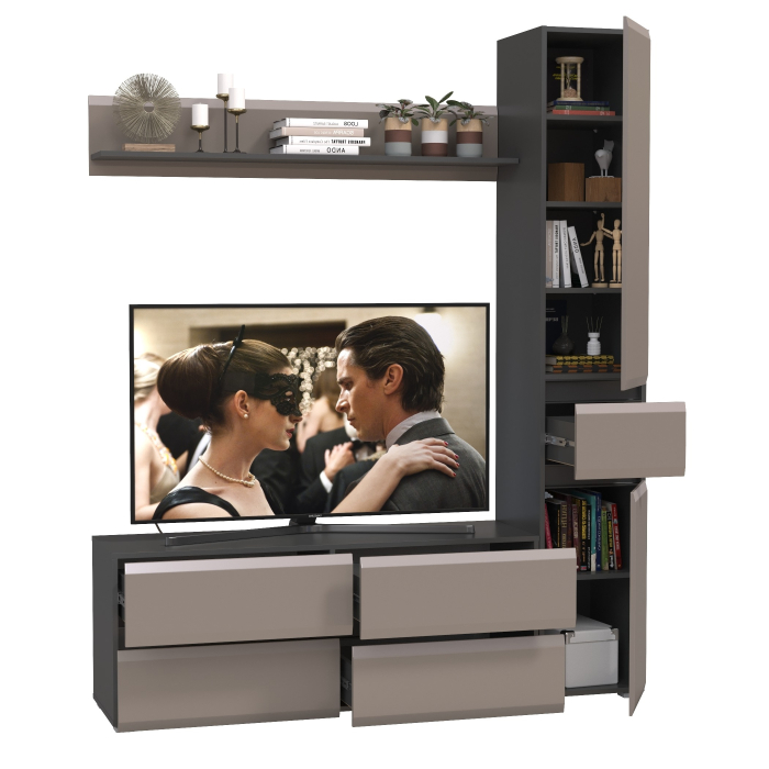 Стенки для гостиной, Тумба для ТВ с пеналом с ящиком и открытой полочкой Сидней