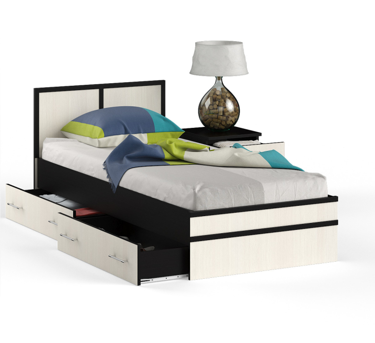 Спальные гарнитуры, Кровать с ящиками Сакура 900 с прикроватной тумбой