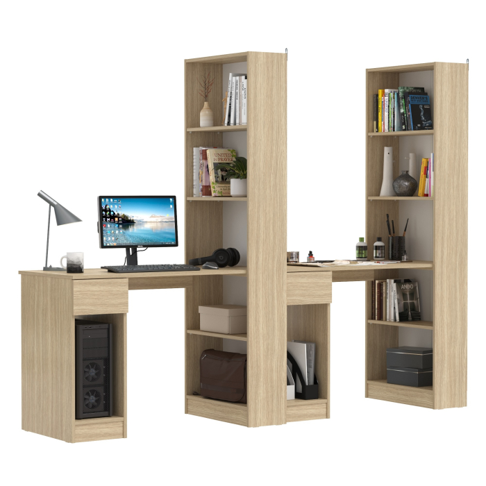 Прямые компьютерные столы, Два компьютерных стола со стеллажом Лайт 10.01