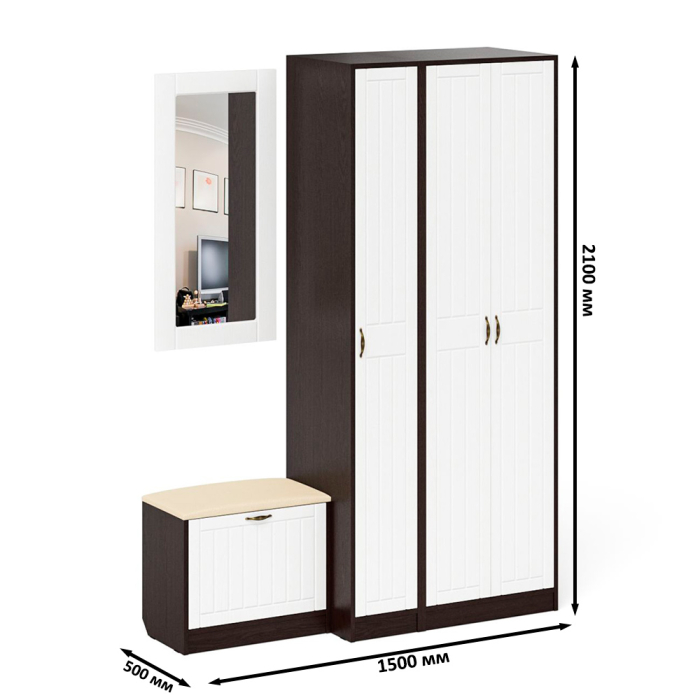 Прихожие, Шкаф с пеналом-500 и обувницей с сиденьем П-6 фрезеровка прованс