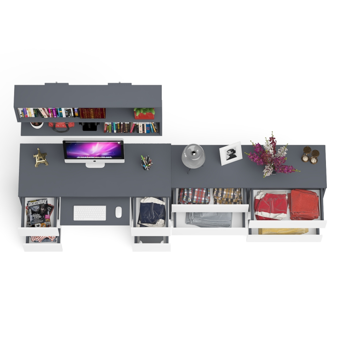 Домашние кабинеты, Стол компьютерный ящики слева и справа Мори МС-2 с комодом и полкой навесной