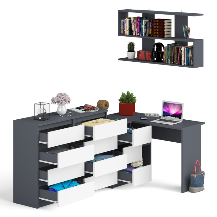 Домашние кабинеты, Книжная полка Мори 1200 с комодом 1200.8 и компьютерным столом МС-16 левым