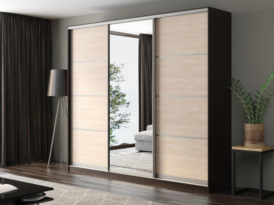 Шкафы-купе, Шкаф-купе Айсберг 260 ВЕНГЕ (шамони светлый/зеркало)