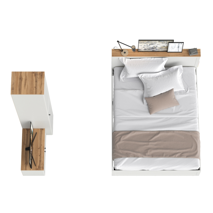 Спальные гарнитуры, Тумба с дверками Остин 13.257 с кроватью 1600 с основанием и пенал для одежды