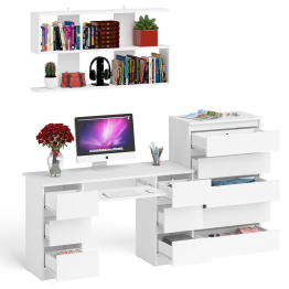 Стол для работы МС-2 с высоким комодом на пять ящиков и навесной полкой Мори