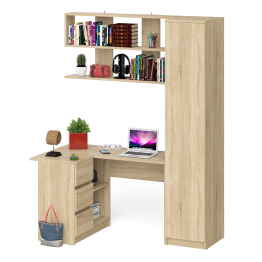 Угловой компьютерный стол с ящиками Мори МС-16 левый с книжной полкой и пеналом с полками