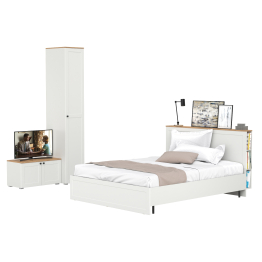 Тумба с дверками Остин 13.257 с кроватью 1600 с основанием и пенал для одежды