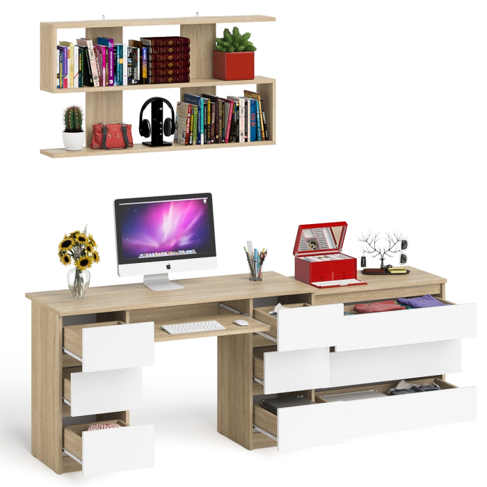 Домашние кабинеты, Комод Мори три ящика МК-800 и стол компьютерный Мори МС-2 с полкой 1200