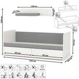 Детская кровать с ящиками Торонто с открытой полкой