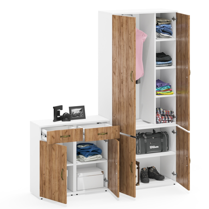 Домашние кабинеты, Платяной шкаф с дверками Лидер-8 20Б и тумбочки 3.15 с ящиком и дверками