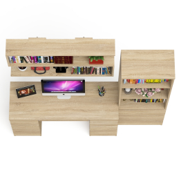 Рабочее место Мори из стола двухтумбового МС-2 с навесной полкой и стеллажом