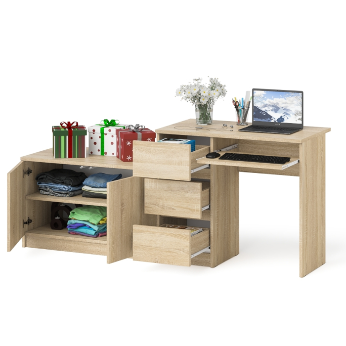 Прямые компьютерные столы, Компьютерный стол три ящика слева с тумбой 900 Мори