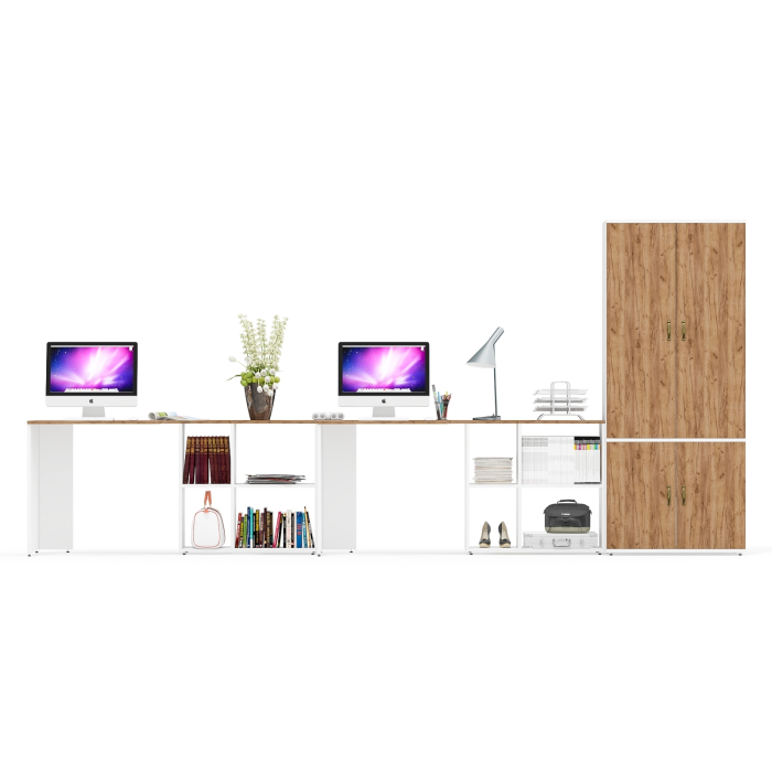 Домашние кабинеты, Шкаф для хранения Лидер-8 и два стола с нишей