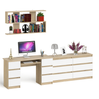 Домашние кабинеты, Стол компьютерный ящики слева и справа Мори МС-2 с комодом и полкой навесной