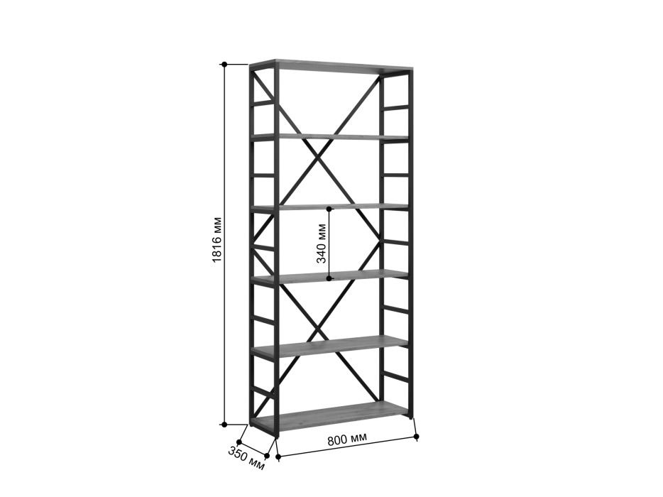 Открытые, Стеллаж Айсберг Лофт 80/6-2 Черный